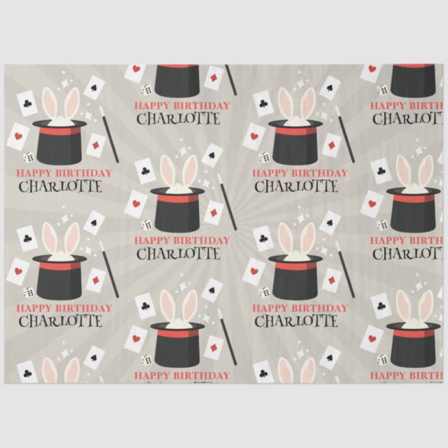 Magic Show Magician Kids Birthday Custom Name Tissue Paper (Front)