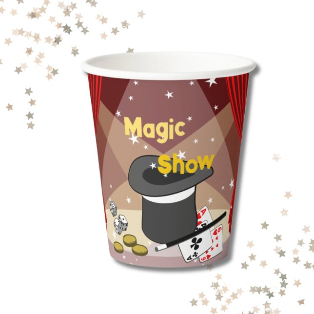 Magic Show Stage Red Birthday Party Paper Cups (Magic Show Stage Red Birthday Party Paper Cups, Custom Text, Color, Kids Birthday)