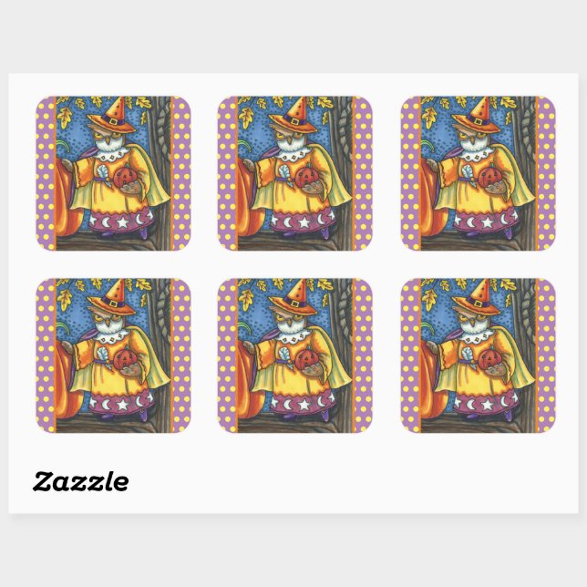 MAGIC SPELLS AND HALLOWEEN HOOTS, OWL WIZARD SQUARE STICKER (Sheet)