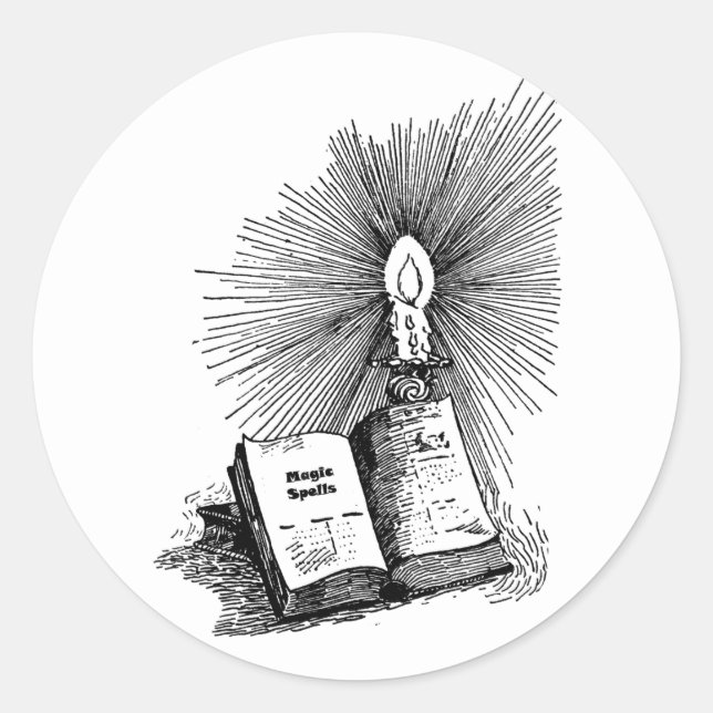 Magic Spells Book Candle Witchcraft art Classic Round Sticker (Front)