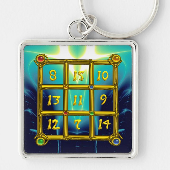 MAGIC SQUARE 33 , Gold Aqua Blue Turquoise Key Ring (Front)