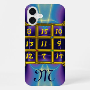 MAGIC SQUARE 33 MONOGRAM Teal, Aqua Blue Purple iPhone 16 Plus Case