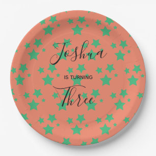 Magic Star birthday Green Orange Circus Party Paper Plate