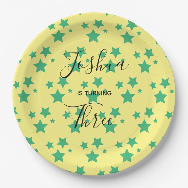 Magic Star birthday Green Yellow Circus Party Paper Plate (Front)