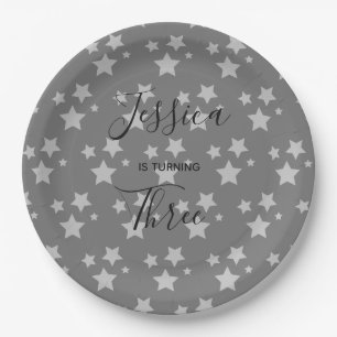 Magic Star birthday Grey Baby Gender Neutral Paper Plate
