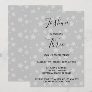Magic Star birthday invitation Grey