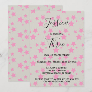 Magic Star birthday invitation Grey Pink