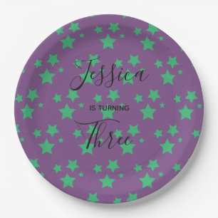 Magic Star birthday Purple Green Paper Plate