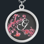 MAGIC SWIRLS IN RED AND BLACK Monogram Silver Plated Necklace<br><div class="desc">Elegant , unique and colourful design,  flourishes ,  blossoms and blooms in Spring. Watercolor painting with golden and silver foil .</div>