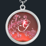 MAGIC SWIRLS IN RED Monogram , Ruby Silver Plated Necklace<br><div class="desc">Elegant , unique and colourful design,  flourishes ,  blossoms and blooms in Spring. Watercolor painting with golden and silver foil .</div>