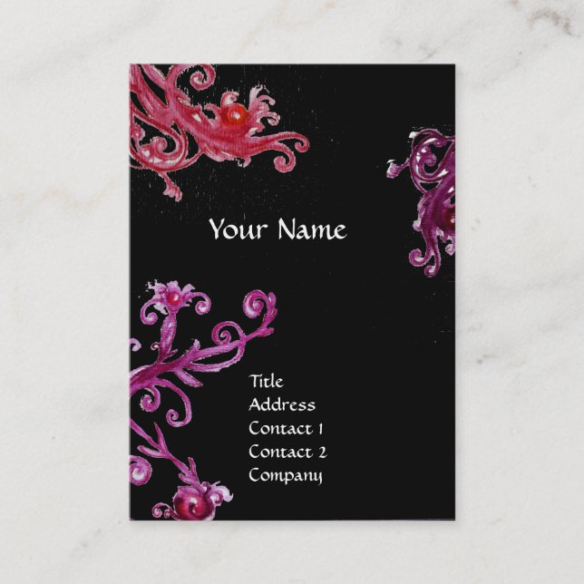 MAGIC SWIRLS PURPLE AMETHYST GEM MONOGRAM ,Black Business Card (Front)