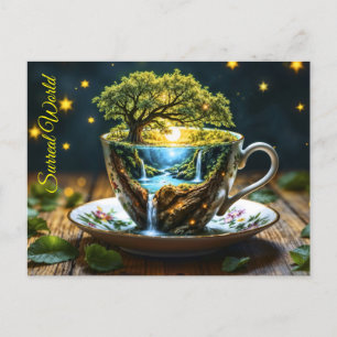 Magic teacup landscape fantastic nature postcard