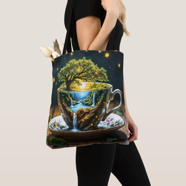 Magic teacup landscape fantastic nature tote bag (Close Up)