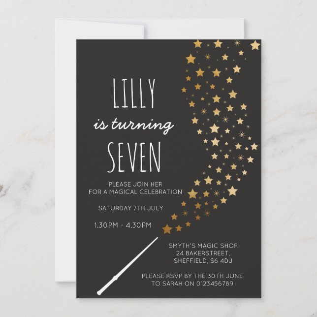 Magic themed birthday party invitation (Front)