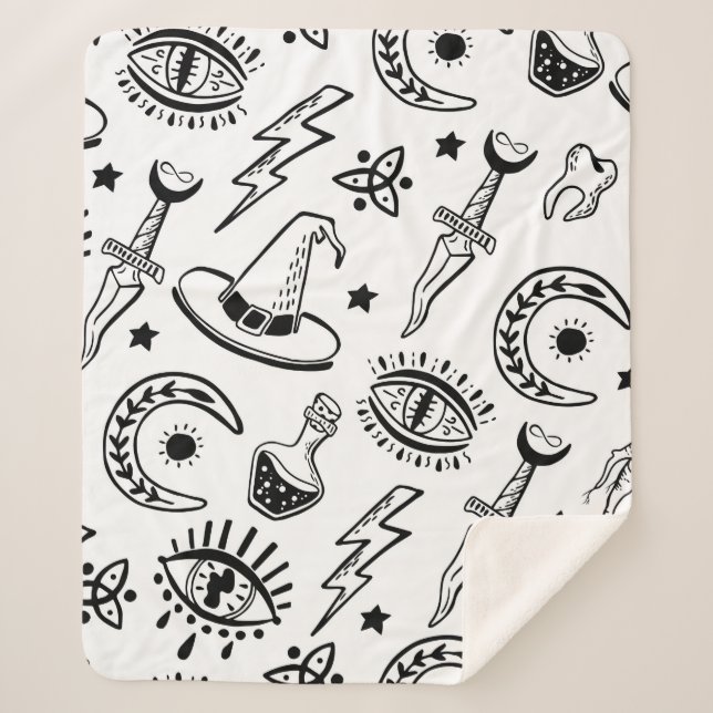 Magic things, ink drawing on a white background. S Sherpa Blanket (Front)