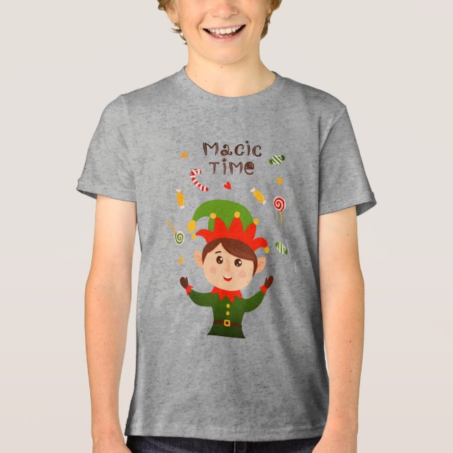 Magic Time Cute Christmas Holidays Candy Elf Tri-Blend Shirt (Front)