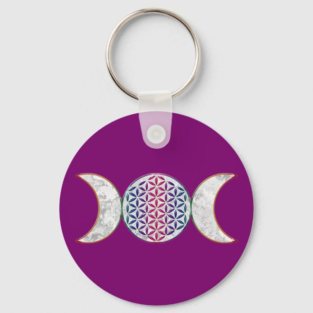 Magic Triple Moon - Spirit Flower Of Life 2 Button Key Ring (Front)