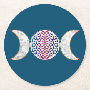 Magic Triple Moon - Spirit Flower Of Life 2 Round Paper Coaster
