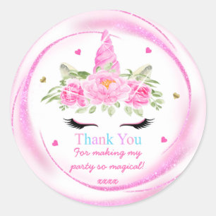 Magic Unicorn Barty Thank You Favour Classic Round Sticker