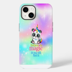 Magic unicorn panda on rainbow background iPhone 14 case