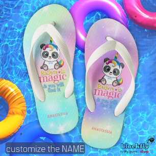 Magic unicorn panda on rainbow background  kid's jandals