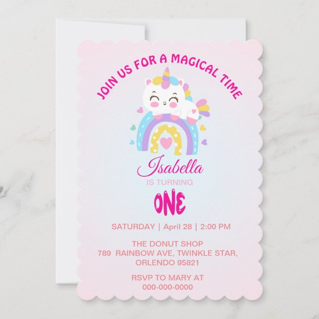Magic Unicorn rainbow gradient 1st birthday party Invitation (Front)