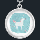 Magic Unicorn Squad Silver Plated Necklace<br><div class="desc">Magic Unicorn Squad III by June Erica Vess. Features a unicorn with a watercolor pastel background.</div>