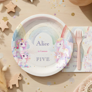 Magic unicorns and rainbows watercolor birthday paper plate