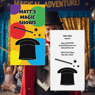 Magic wand and hat custom magician show business card