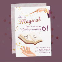 Magic Wand Girl Wizard Birthday Invitation