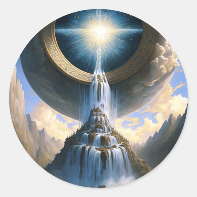 Magic Waterfall Surreal Fantasy Art Classic Round Sticker (Front)