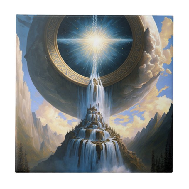 Magic Waterfall Surreal Fantasy Art Tile (Front)
