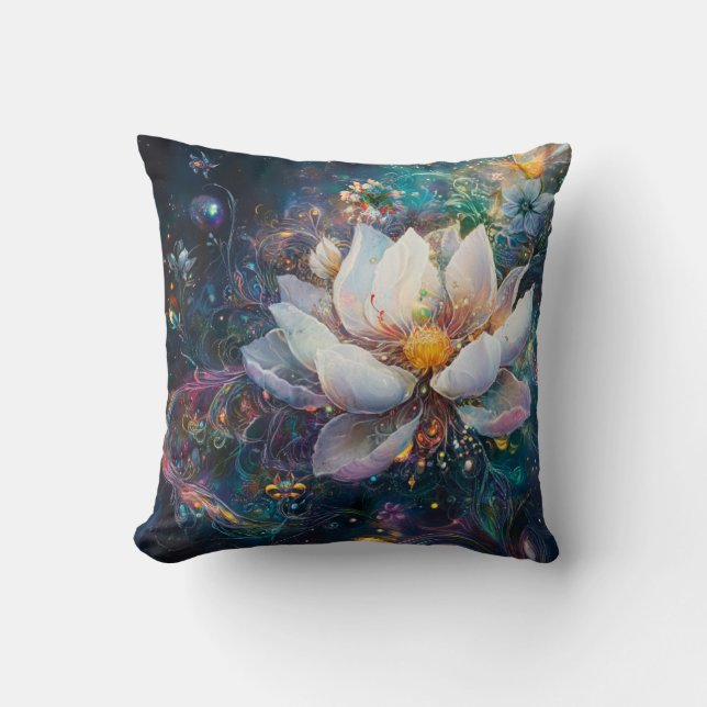 Magic White Flower Pattern Throw Pillow  (Front)