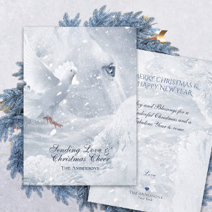 Magic White Horse & Dove on Ice - Christmas Card