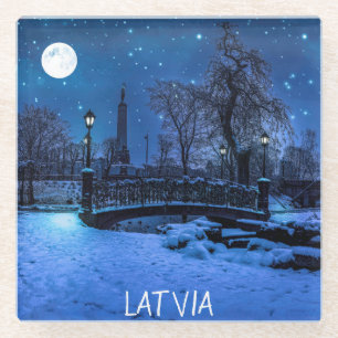 Magic winter night with starry sky and full moon glass coaster
