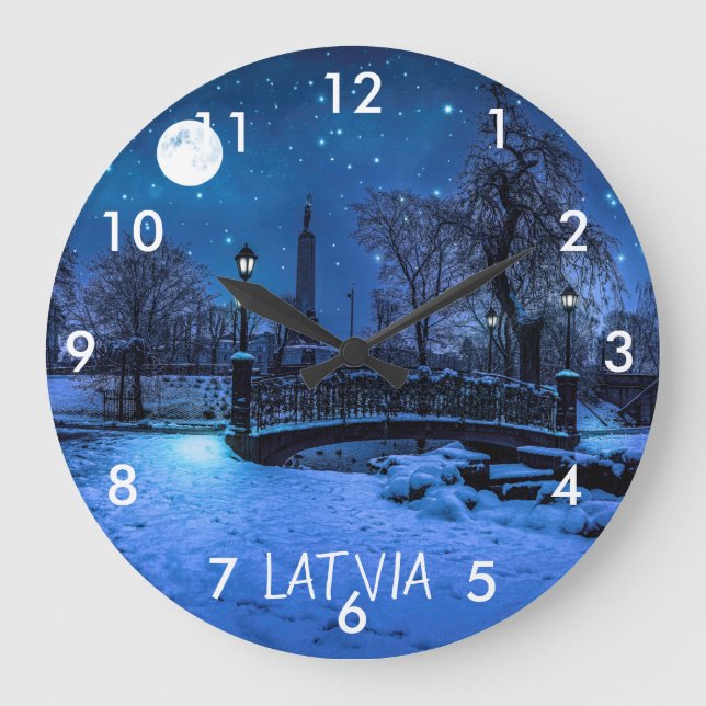 Magic winter night with starry sky and full moon large clock (Front)