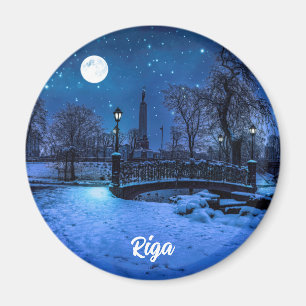 Magic winter night with starry sky and full moon magnet