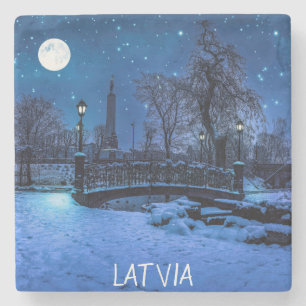 Magic winter night with starry sky and full moon stone coaster