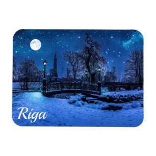 Magic winter night with starry sky in Riga Magnet