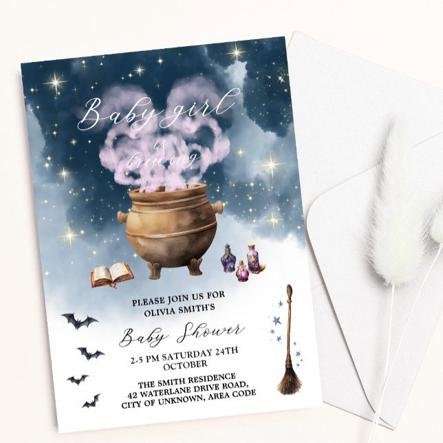 Magic Witch Caldron Baby Girl Brewing Baby Shower Invitation (Creator Uploaded)