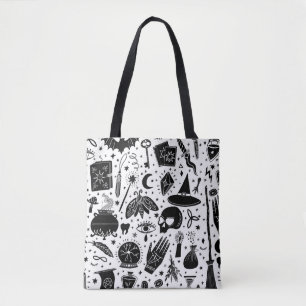 Magic witch pattern: vintage witchcraft background tote bag
