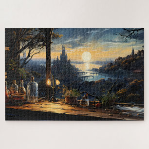 Magic Workshop Bench Overlooking a Fantasy Bay Jigsaw Puzzle