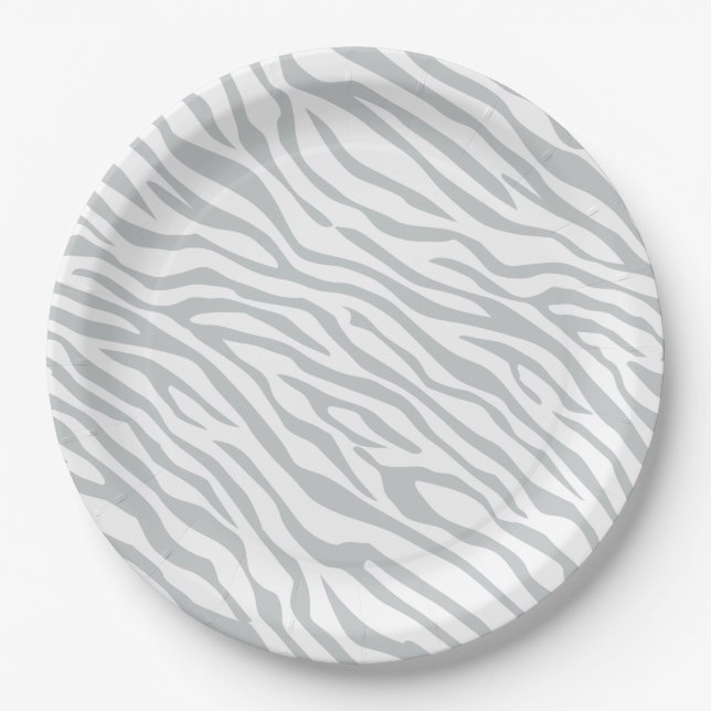 Magic Zebra Stripes Click to Customise Grey Colour Paper Plate (Front)