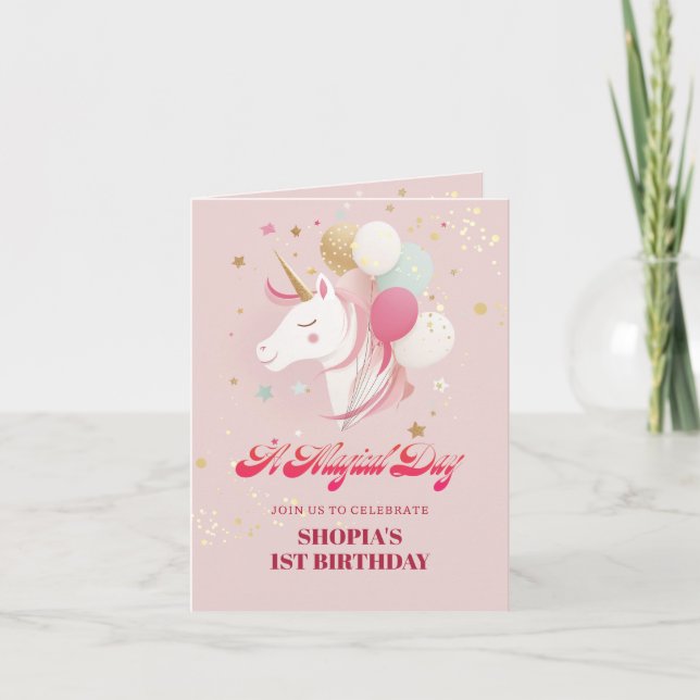 Magical 1st Birthday Unicorn Invitation (Front)