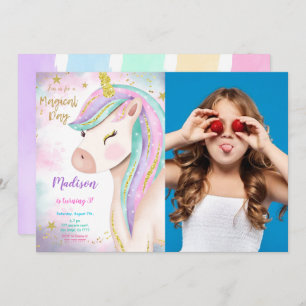 Magical 3rd Unicorn Birthday Photo Invitation