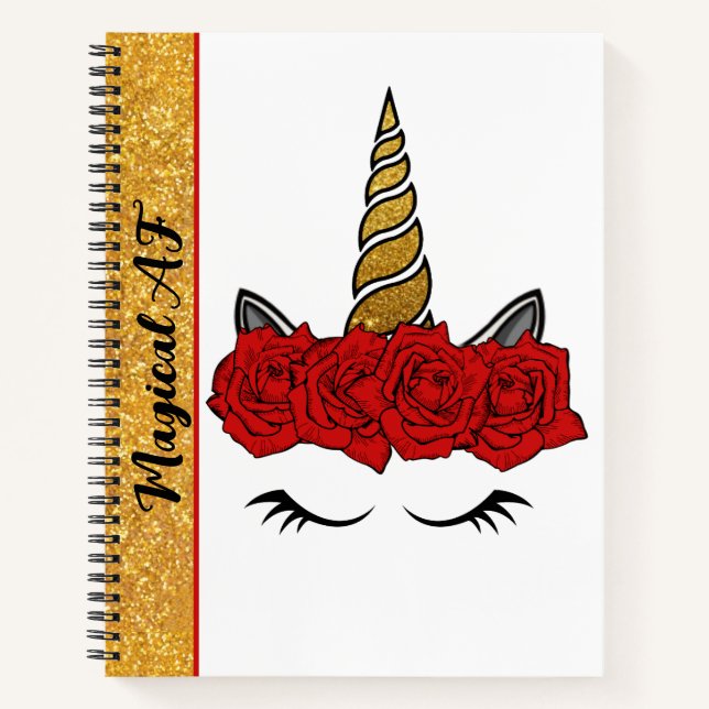 Magical AF Glitter Unicorn Red Rose Crown Journal (Front)