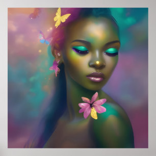 Magical African Rainbow Butterfly Girl 3 Poster