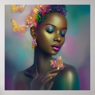 Magical African Rainbow Butterfly Woman Poster