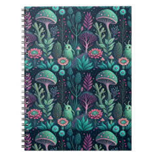 Magical Alien Mushroom Neon Forest Sci-Fi Pattern Notebook