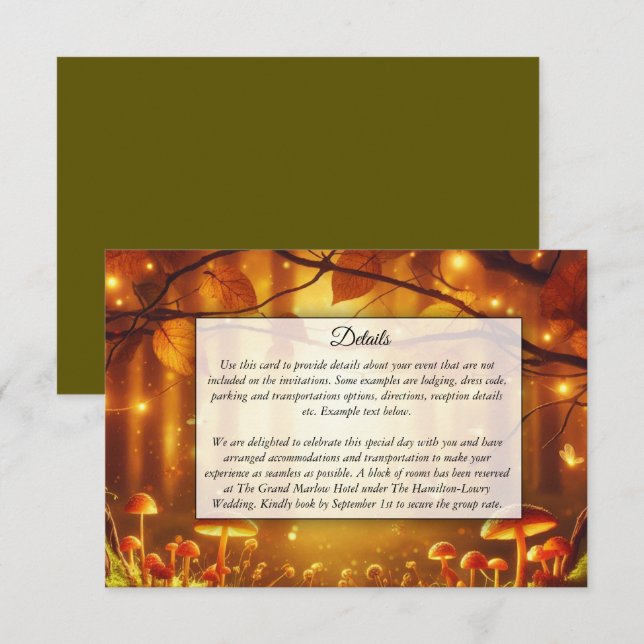 Magical Amber Forest Fairytale Wedding Enclosure Card (Front/Back)